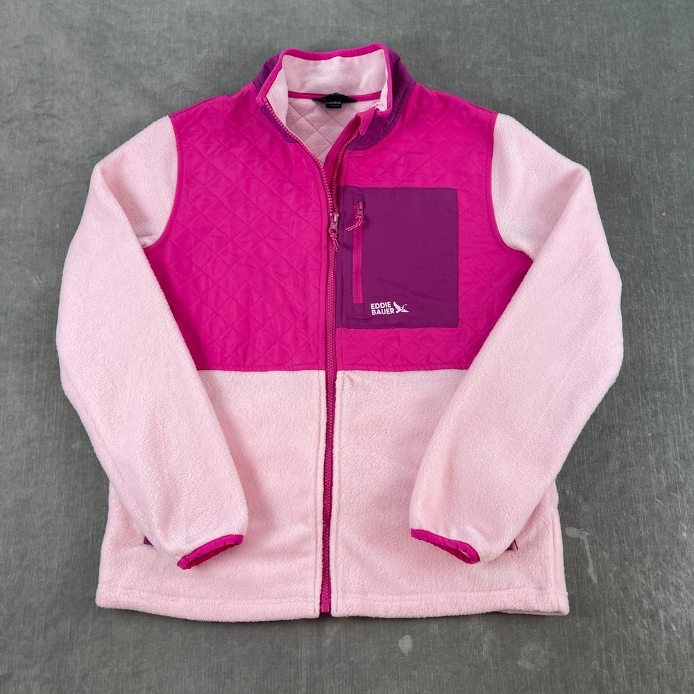 Eddie Bauer Girls XL 14/16 Pink Fleece Jacket Quilted Full Zip Mixed Media 6312